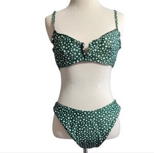 Green and White Floral Bikini Set Size S